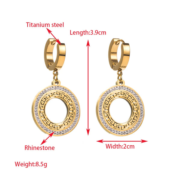 1 Pair Elegant Sweet Round Heart Shape Butterfly Inlay 304 Stainless Steel Rhinestones 18K Gold Plated Drop Earrings