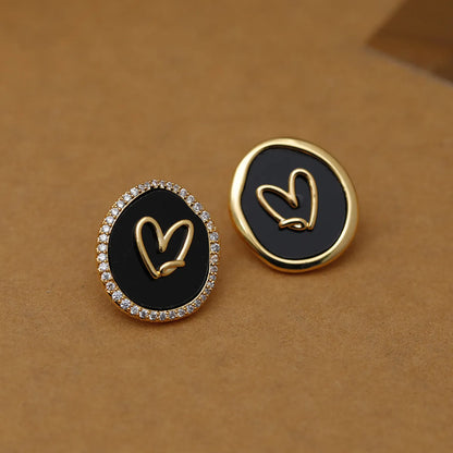 1 Pair Elegant Sweet Round Heart Shape Inlay Copper Zircon 18K Gold Plated Ear Studs