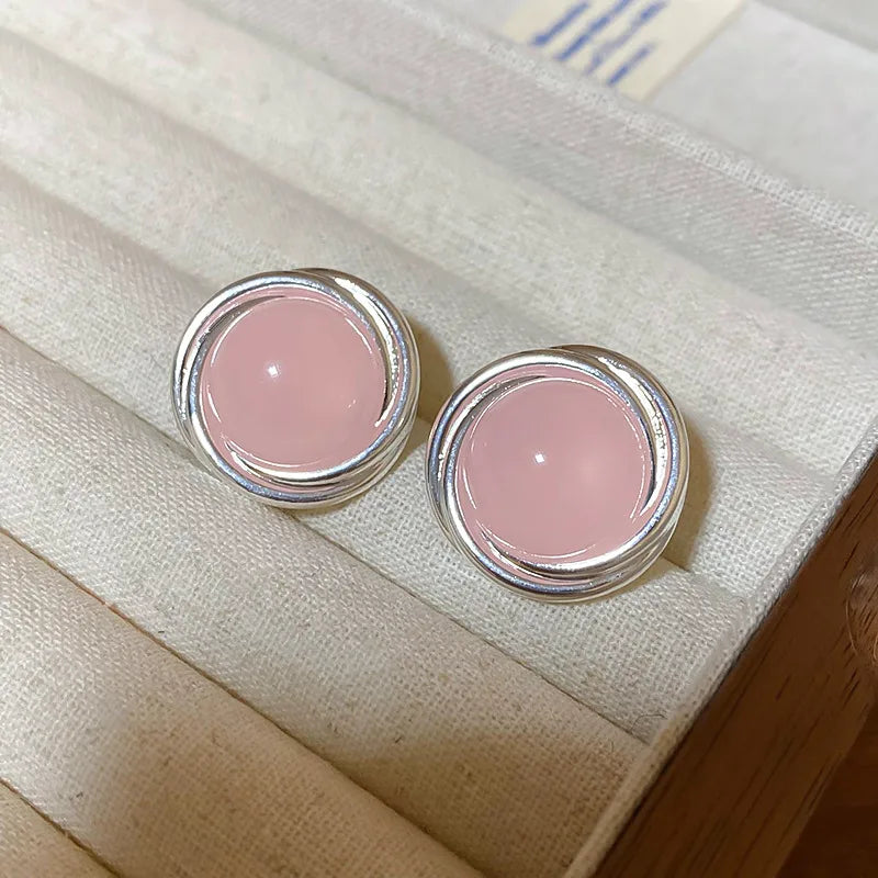 1 Pair Elegant Sweet Round Inlay Resin Resin Ear Studs