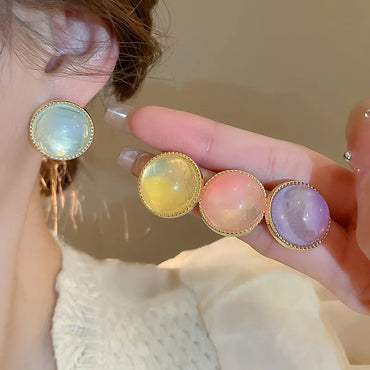 1 Pair Elegant Sweet Round Inlay Resin Resin Ear Studs