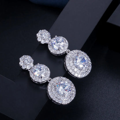 1 Pair Elegant Sweet Round Plating Inlay Copper Artificial Gemstones Zircon Rhodium Plated Silver Plated Drop Earrings