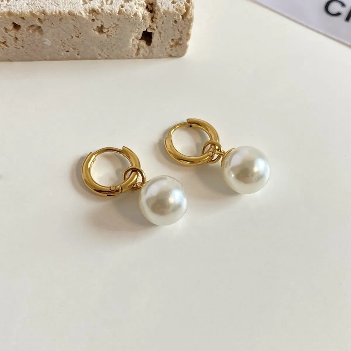 1 Pair Elegant Sweet Round Plating Inlay Titanium Steel Pearl 18k Gold Plated Drop Earrings