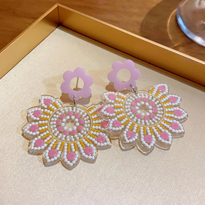 1 Pair Elegant Sweet Sector Flower Enamel Arylic Drop Earrings