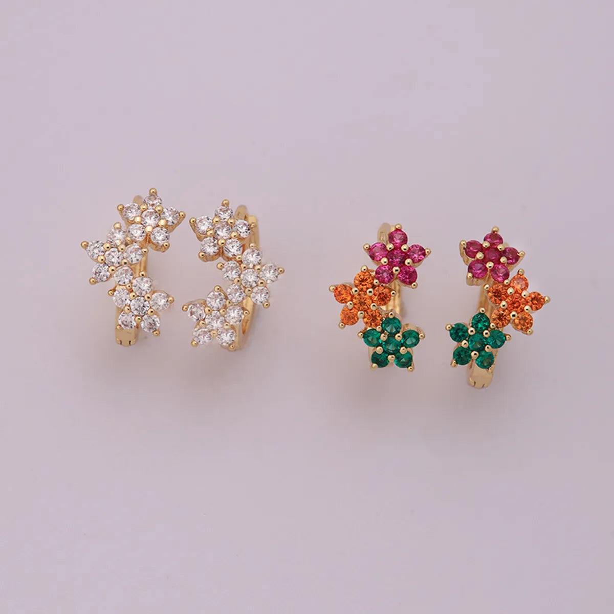 1 Pair Elegant Sweet Shamrock Four Leaf Clover Flower Plating Inlay Imitation Diamond Copper Zircon 18k Gold Plated Hoop Earrings