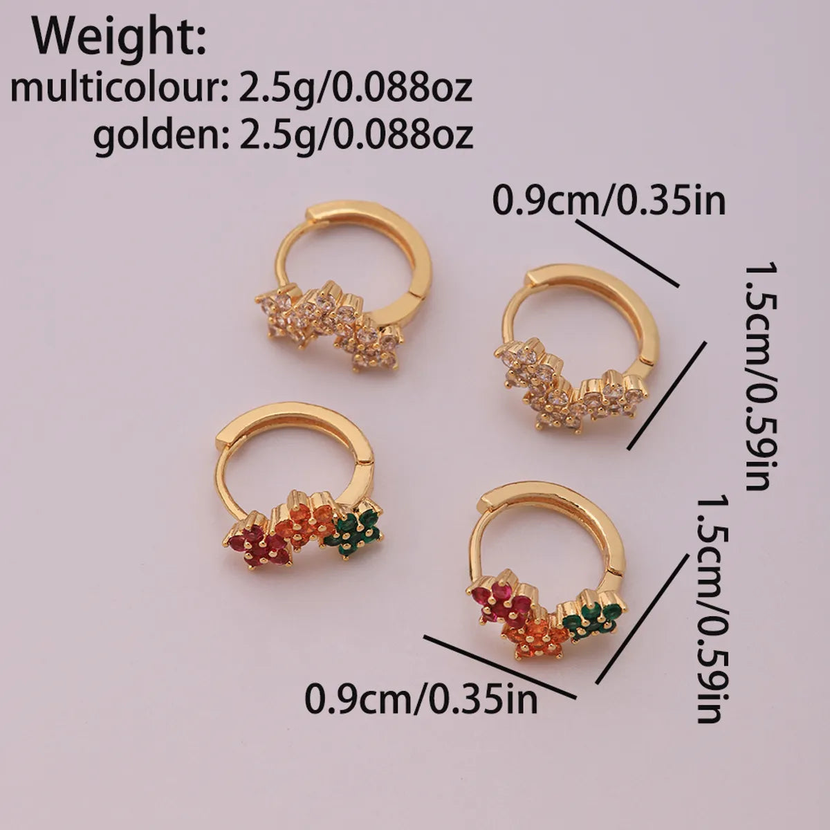 1 Pair Elegant Sweet Shamrock Four Leaf Clover Flower Plating Inlay Imitation Diamond Copper Zircon 18k Gold Plated Hoop Earrings