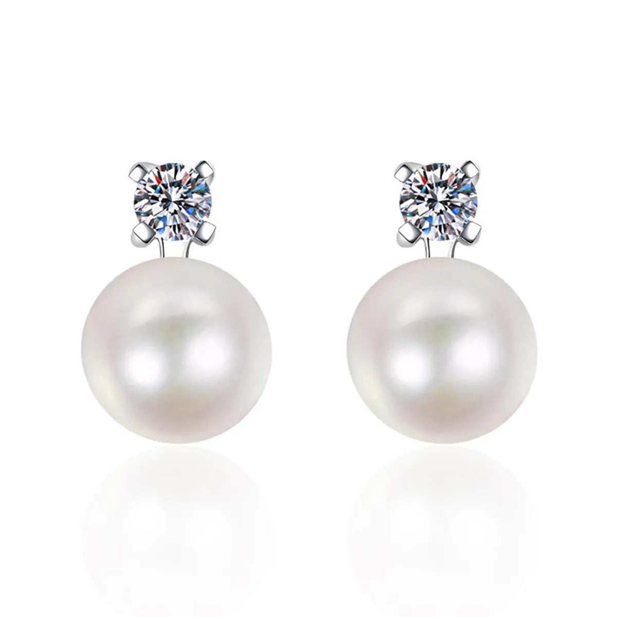 1 Pair Elegant Sweet Shiny Solid Color Plating Inlay Freshwater Pearl Sterling Silver Zircon White Gold Plated Ear Studs