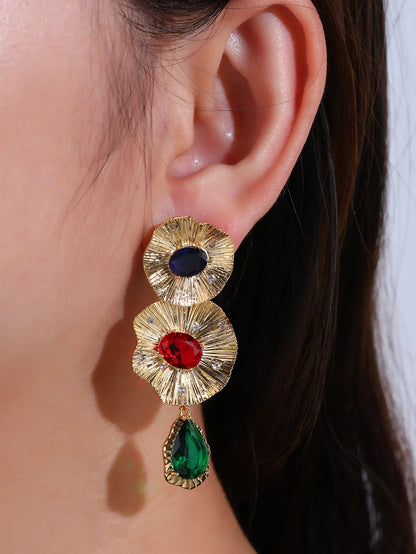 1 Pair Elegant Sweet Simple Style Flower Plating Inlay Copper Glass Stone 18k Gold Plated Drop Earrings