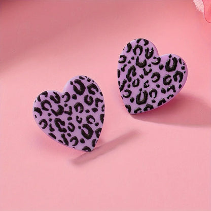 1 Pair Elegant Sweet Simple Style Heart Shape Leopard Arylic Ear Studs