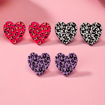 1 Pair Elegant Sweet Simple Style Heart Shape Leopard Arylic Ear Studs