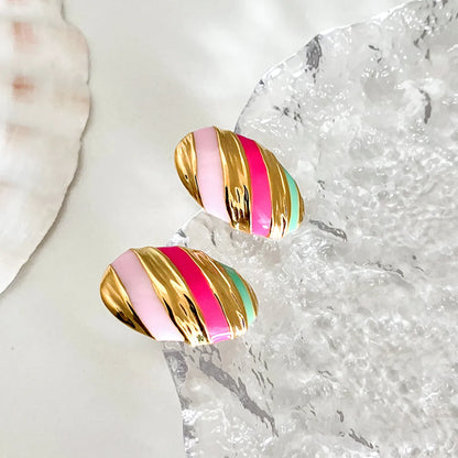 1 Pair Elegant Sweet Simple Style Oval Enamel Plating Stainless Steel Gold Plated Ear Studs