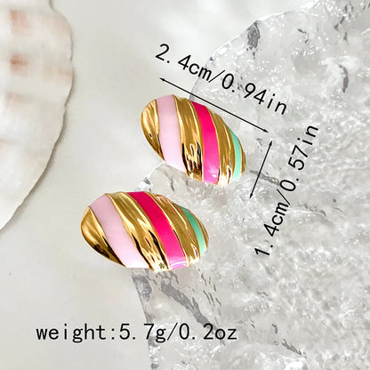 1 Pair Elegant Sweet Simple Style Oval Enamel Plating Stainless Steel Gold Plated Ear Studs