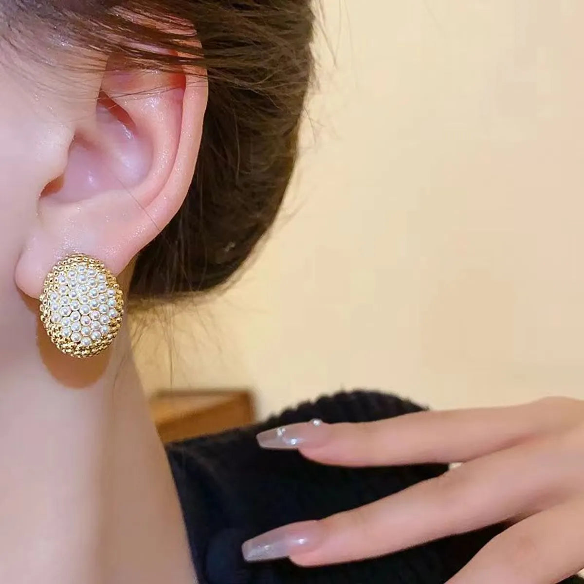 1 Pair Elegant Sweet Simple Style Round Oval Imitation Pearl Alloy Rhinestone Gold Plated Ear Studs