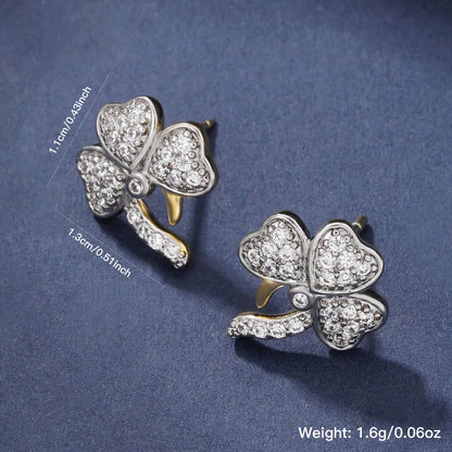 1 Pair Elegant Sweet Simple Style Shamrock Inlay Copper Zircon 18K Gold Plated Silver Plated Ear Studs