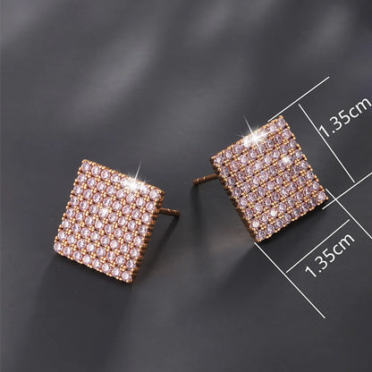 1 Pair Elegant Xuping Sweet Square Flower Plating Inlay Copper Alloy Artificial Gemstones 18k Gold Plated Ear Studs