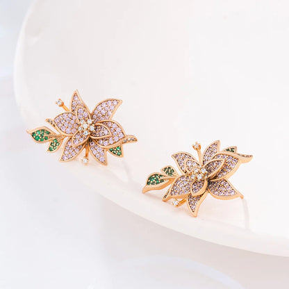 1 Pair Elegant Xuping Sweet Square Flower Plating Inlay Copper Alloy Artificial Gemstones 18k Gold Plated Ear Studs