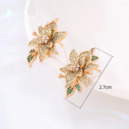 1 Pair Elegant Xuping Sweet Square Flower Plating Inlay Copper Alloy Artificial Gemstones 18k Gold Plated Ear Studs