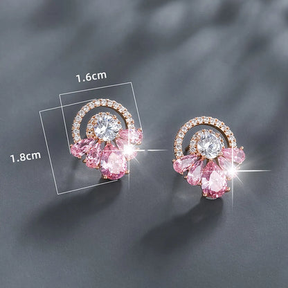 1 Pair Elegant Xuping Sweet Square Flower Plating Inlay Copper Alloy Artificial Gemstones 18k Gold Plated Ear Studs