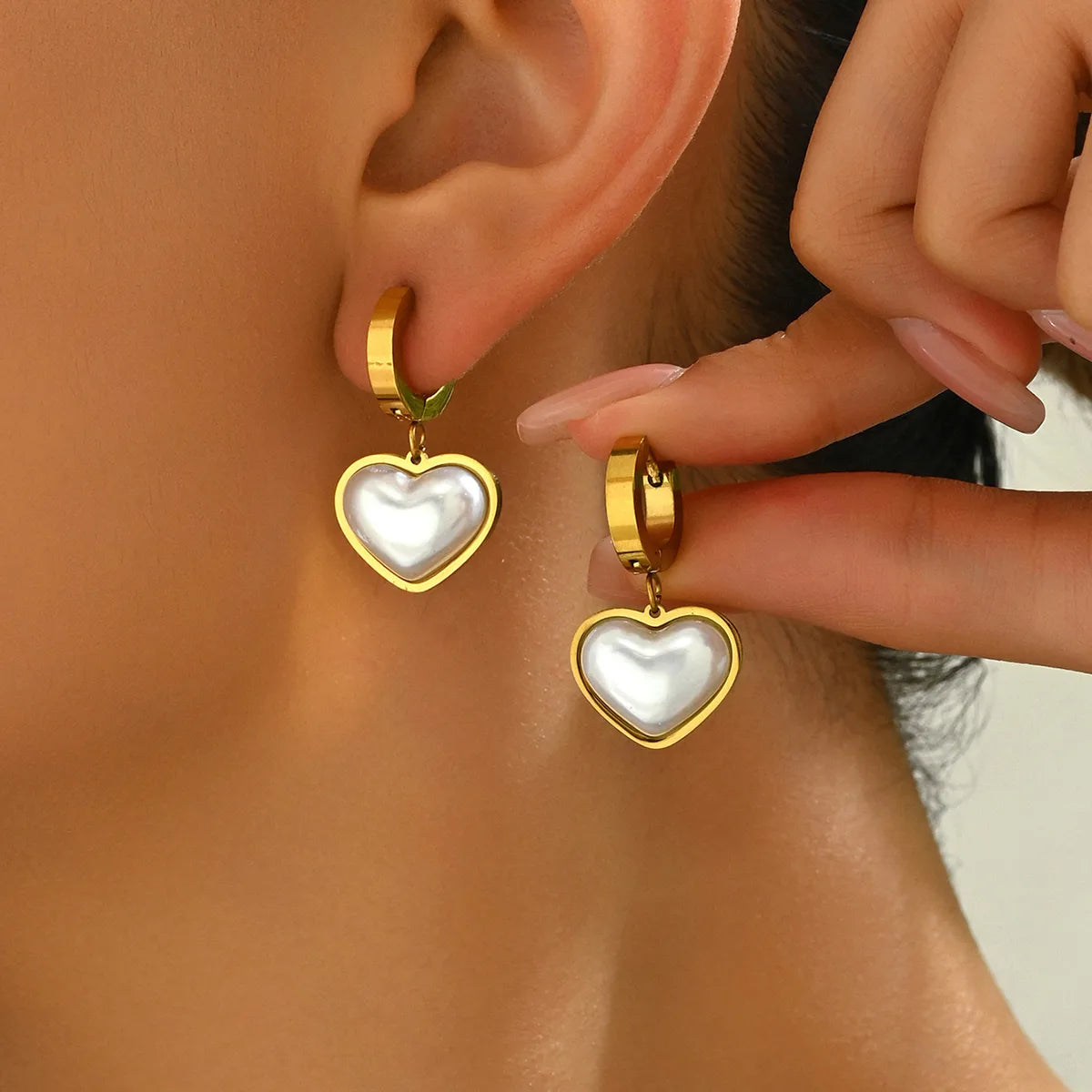 1 Pair Elegant Sweet Star Heart Shape Inlay 201 Stainless Steel Artificial Pearls 18K Gold Plated Drop Earrings