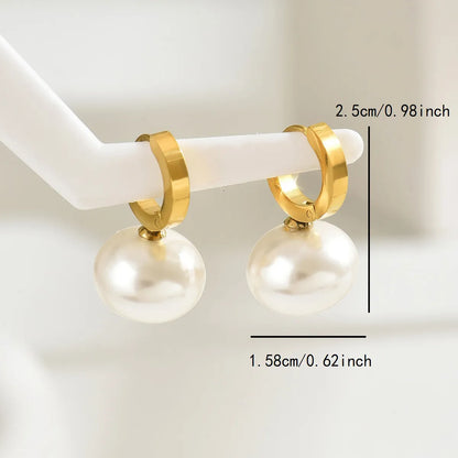 1 Pair Elegant Sweet Star Heart Shape Inlay 201 Stainless Steel Artificial Pearls 18K Gold Plated Drop Earrings