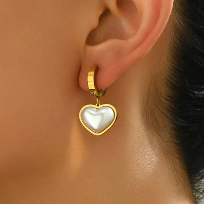 1 Pair Elegant Sweet Star Heart Shape Inlay 201 Stainless Steel Artificial Pearls 18K Gold Plated Drop Earrings