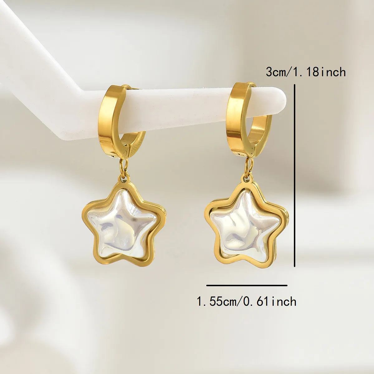 1 Pair Elegant Sweet Star Heart Shape Inlay 201 Stainless Steel Artificial Pearls 18K Gold Plated Drop Earrings