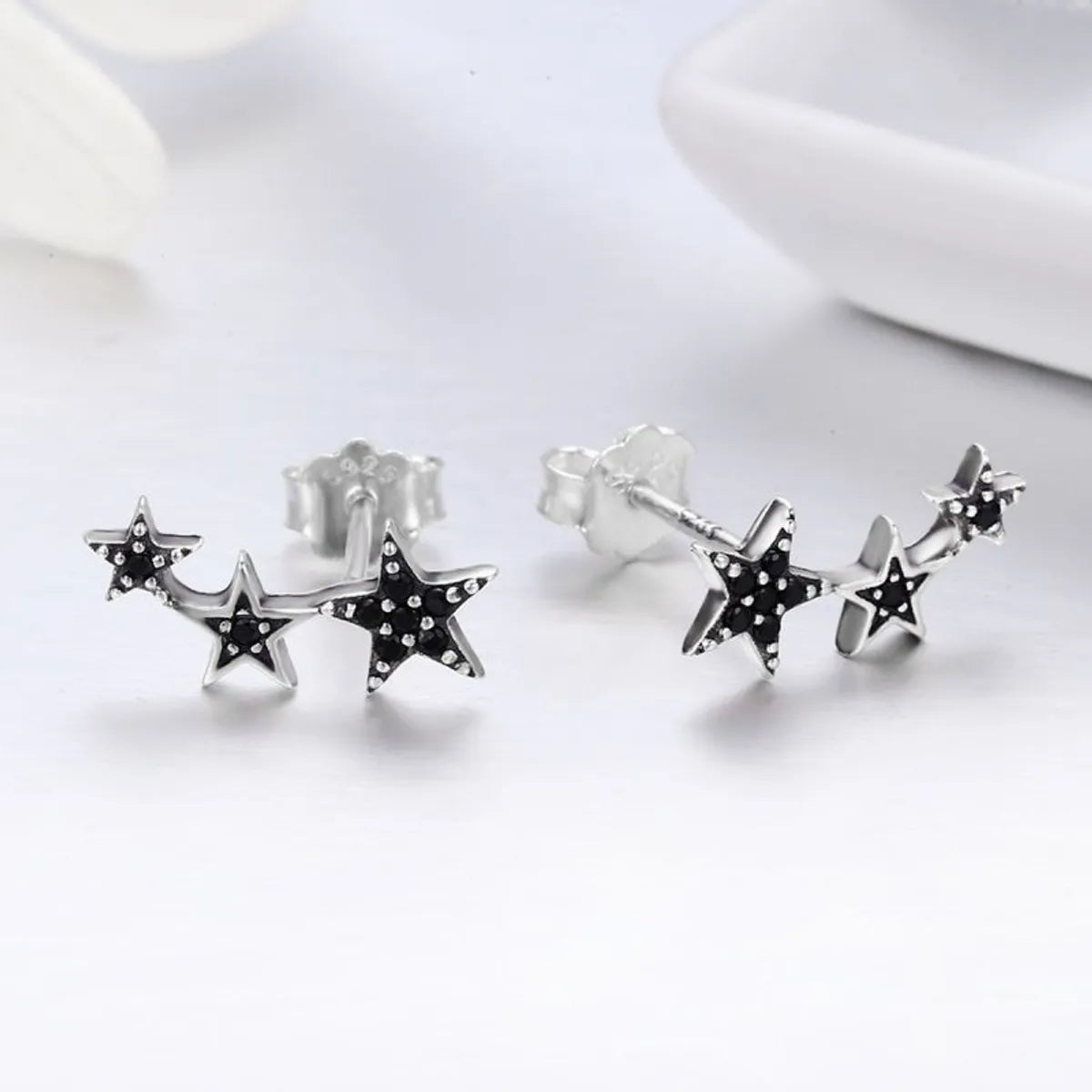 1 Pair Elegant Sweet Star Inlay Sterling Silver Zircon Drop Earrings