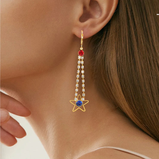 1 Pair Elegant Sweet Streetwear Star Inlay Copper Rhinestones Zircon 18K Gold Plated Drop Earrings