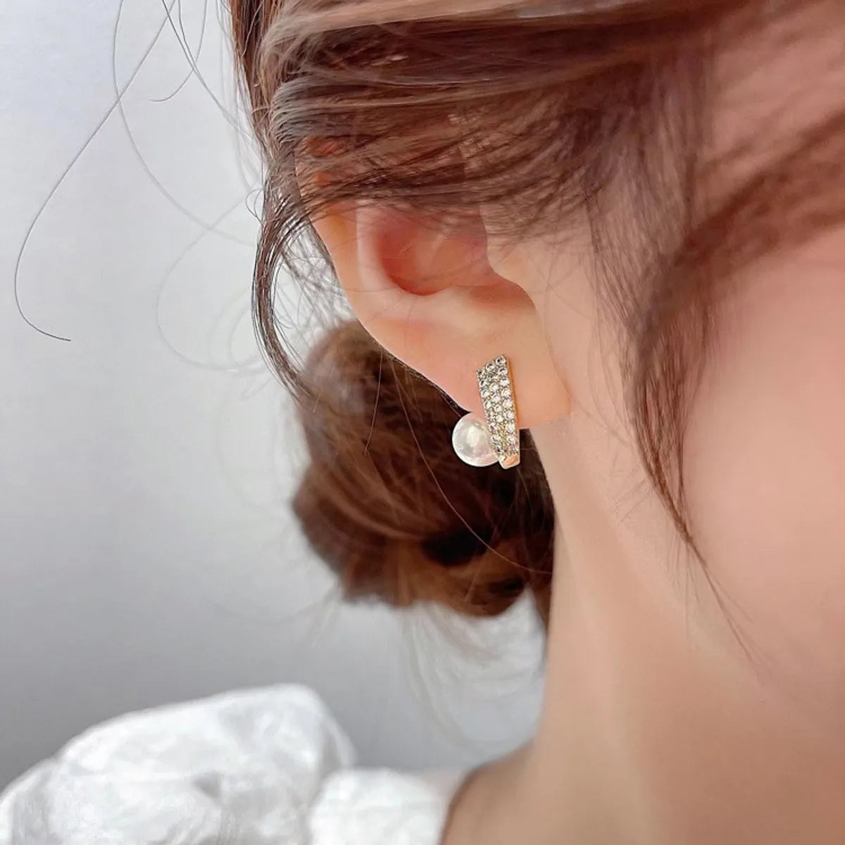 1 Pair Elegant Sweet Tassel Flower Bow Knot Inlay Imitation Pearl Copper Rhinestones Earrings