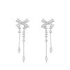 1 Pair Elegant Sweet Water Droplets Bow Knot Tassel Copper Zircon Drop Earrings