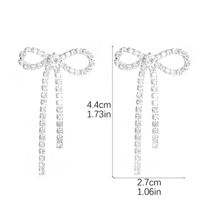 1 Pair Elegant Tassel Bow Knot Plating Inlay Alloy Rhinestones Drop Earrings