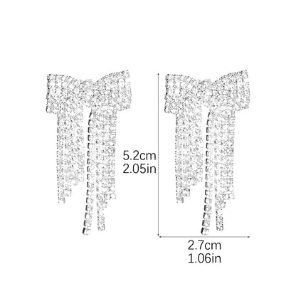 1 Pair Elegant Tassel Bow Knot Plating Inlay Alloy Rhinestones Drop Earrings