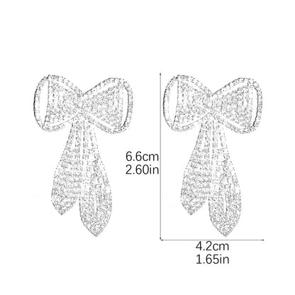 1 Pair Elegant Tassel Bow Knot Plating Inlay Alloy Rhinestones Drop Earrings