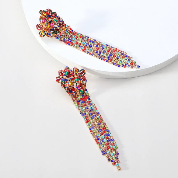 1 Pair Elegant Tassel Butterfly Tassel Inlay Alloy Glass Drop Earrings