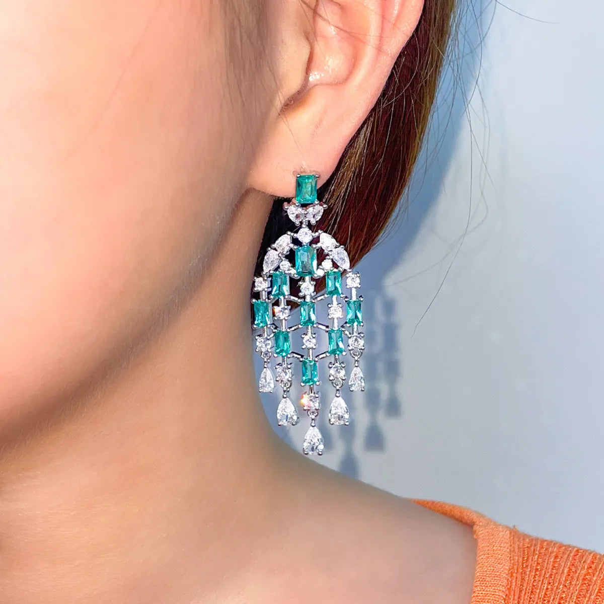 1 Pair Elegant Tassel Plating Inlay Copper Zircon Drop Earrings