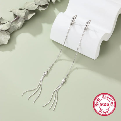 1 Pair Elegant Tassel Plating Sterling Silver White Gold Plated Ear Line