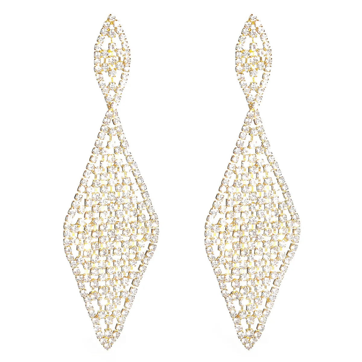 1 Pair Elegant Tassel Rhombus Inlay Alloy Rhinestones Drop Earrings