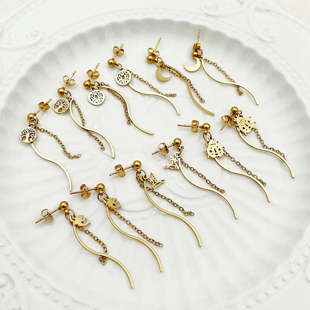 1 Pair Elegant Tortoise Wings Fish Tassel Plating Stainless Steel Gold Plated Drop Earrings