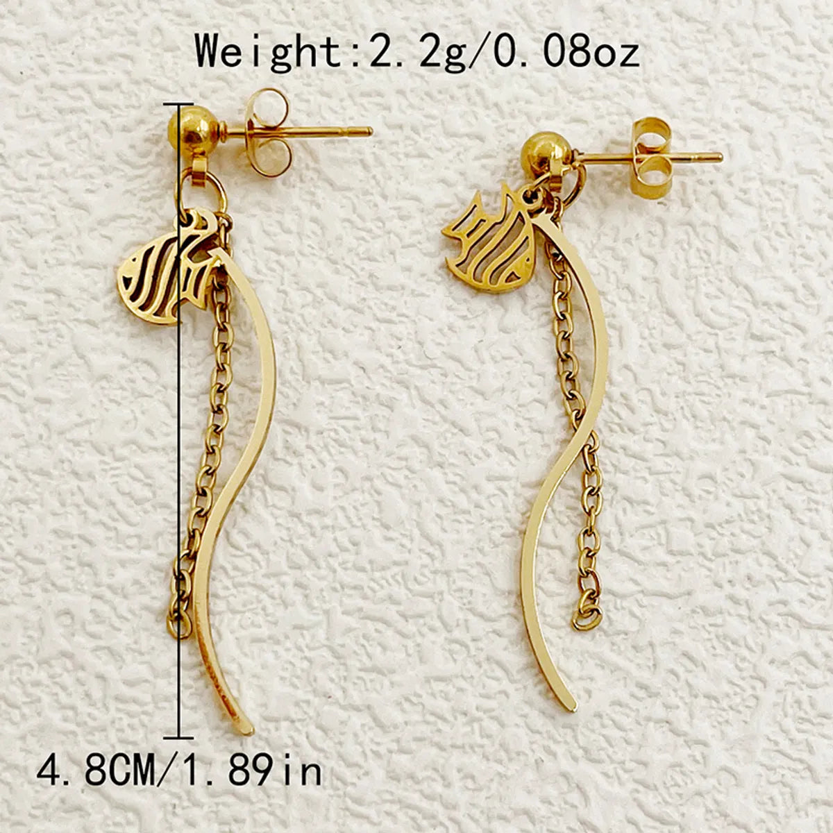 1 Pair Elegant Tortoise Wings Fish Tassel Plating Stainless Steel Gold Plated Drop Earrings