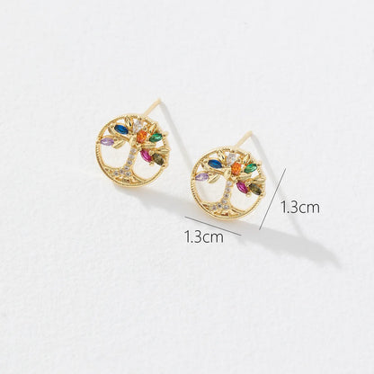 1 Pair Elegant Tree Plating Inlay Copper Zircon Ear Studs