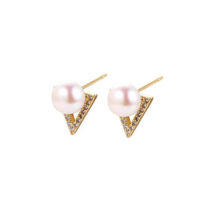 1 Pair Elegant Triangle Copper Inlay Zircon Ear Studs