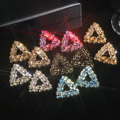 1 Pair Elegant Triangle Geometric Plating Inlay Alloy Zircon Ear Studs