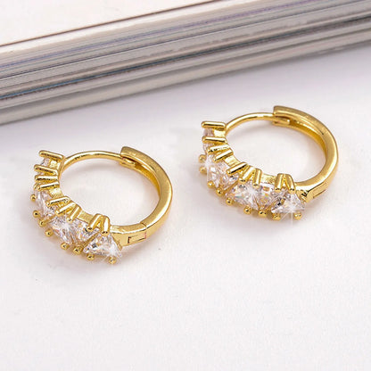 1 Pair Elegant Triangle Heart Shape Plating Inlay Copper Zircon Hoop Earrings