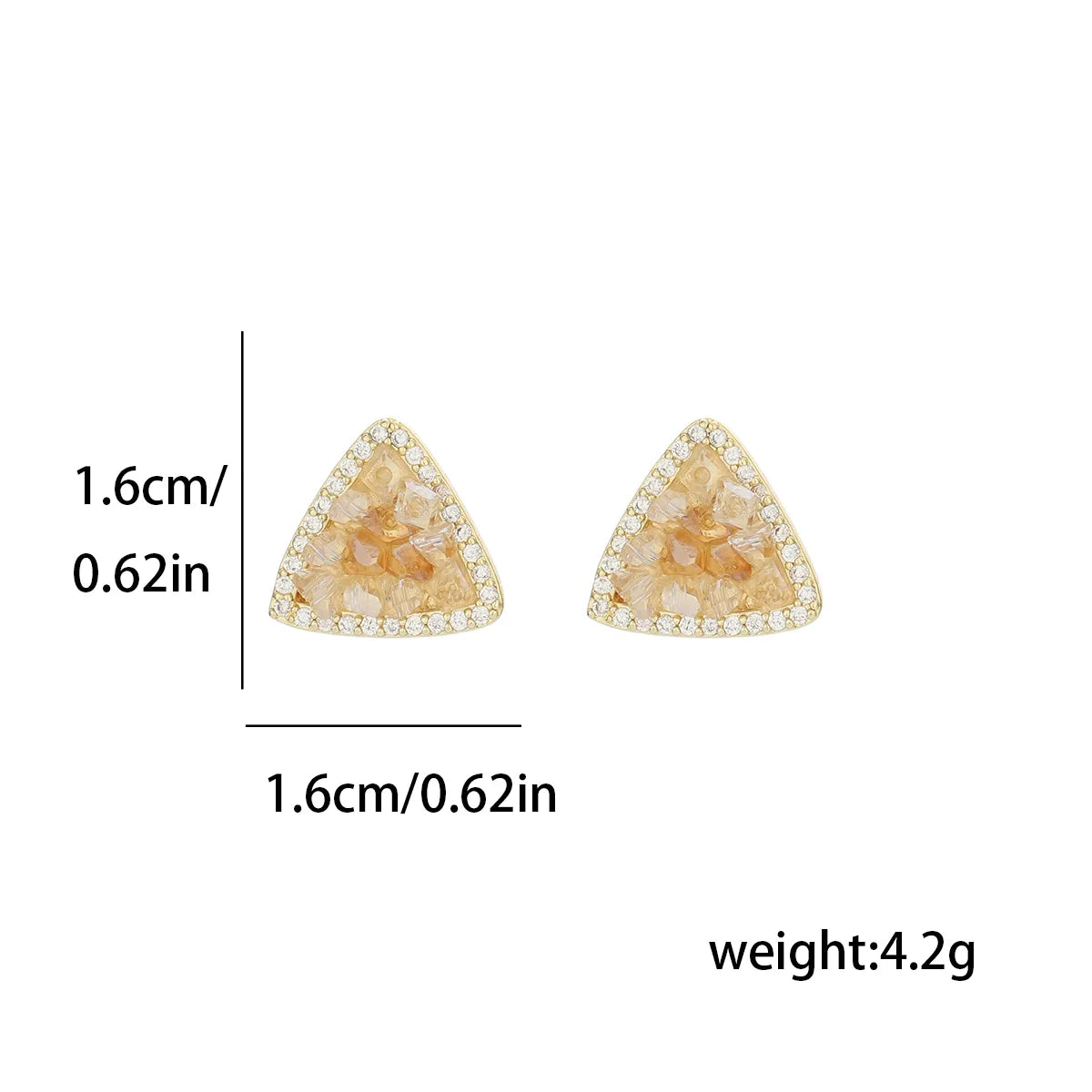 1 Pair Elegant Triangle Plating Hollow Out Inlay Copper Artificial Crystal 14K Gold Plated Ear Studs