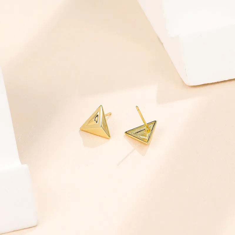 1 Pair Elegant Triangle Polishing Sterling Silver 18K Gold Plated White Gold Plated Ear Studs