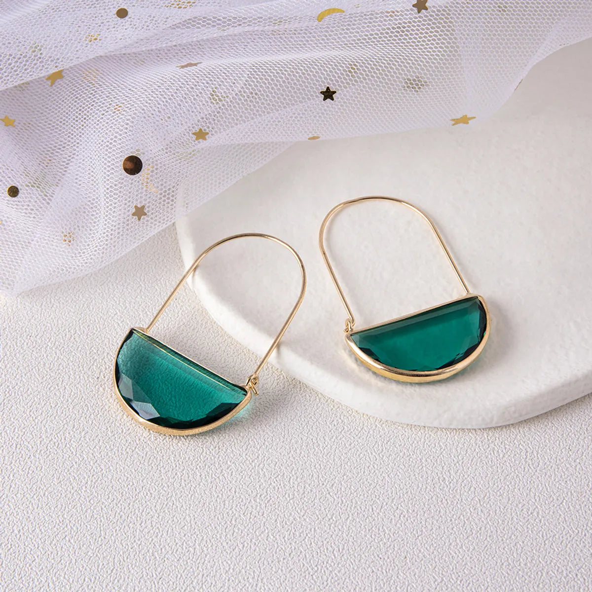 1 Pair Elegant U Shape Inlay Alloy Artificial Gemstones Hoop Earrings