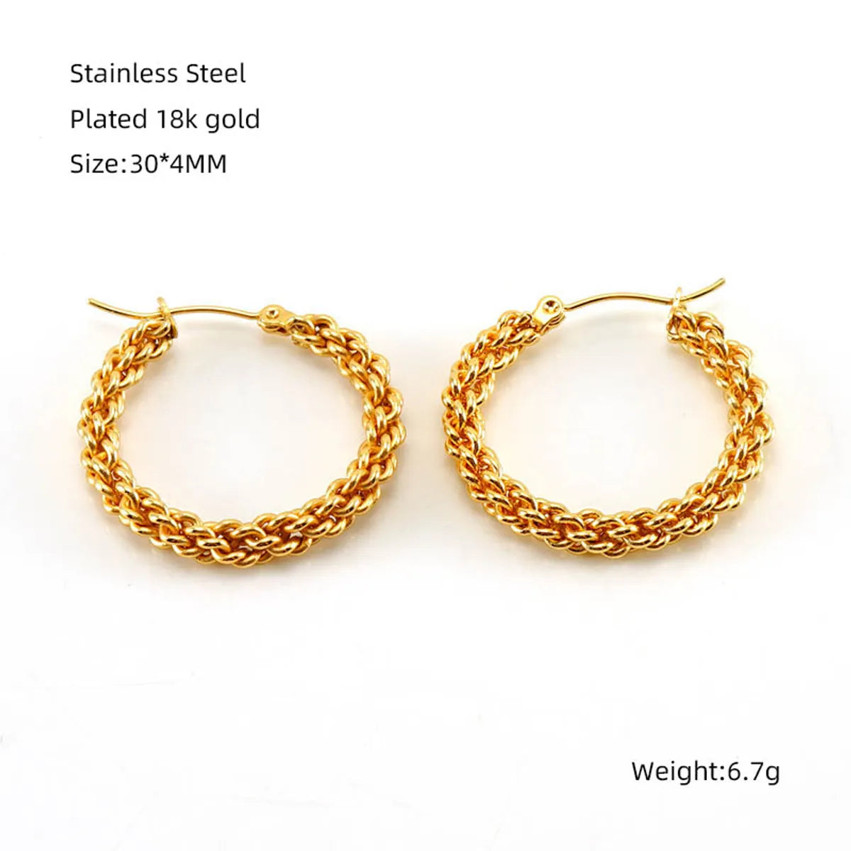 1 Pair Elegant U Shape Plating Stainless Steel Titanium Steel 18K Gold Plated Hoop Earrings