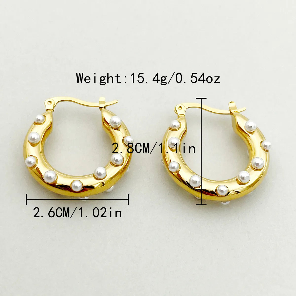 1 Pair Elegant U Shape Polishing Plating Inlay Stainless Steel Metal Pearl Gold Plated Hoop Earrings