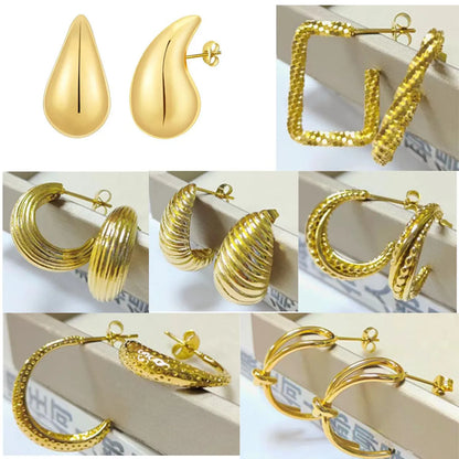 1 Pair Elegant U Shape Stripe Water Droplets Plating Stainless Steel 18k Gold Plated Ear Studs