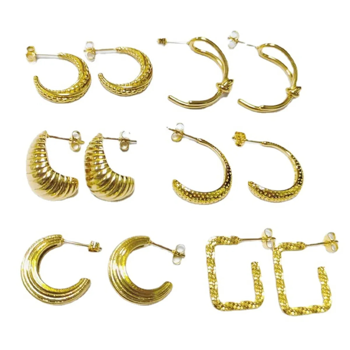 1 Pair Elegant U Shape Stripe Water Droplets Plating Stainless Steel 18k Gold Plated Ear Studs