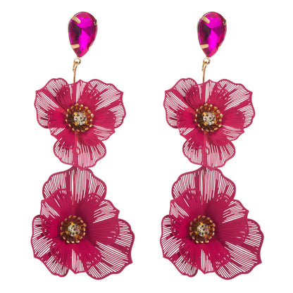 1 Pair Elegant Vacation Classic Style Flower Hollow Out Inlay Alloy Rhinestones Glass Silver Plated Drop Earrings